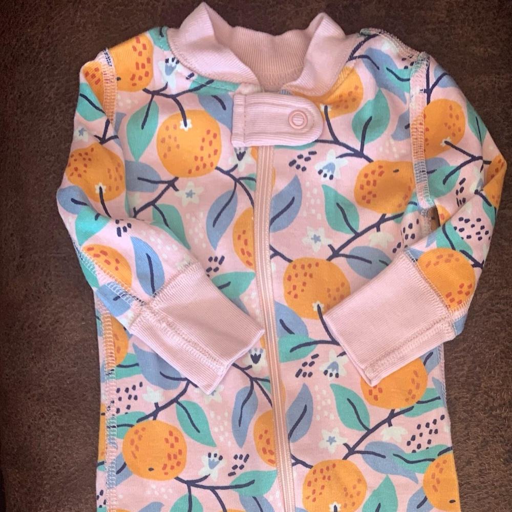 Hanna Andersson one piece sleeper romper baby girl citrus 50 0-3-6 m oranges 🍊